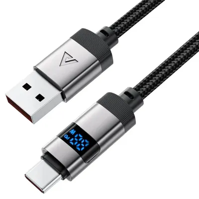 Obrázok produktu pre Acefast - Data Cable dátový a nabíjací kábel USB-A na USB-C Fast Charge 66 W s digitálnym displejom, zliatina zinku, 1,2 m – čierny