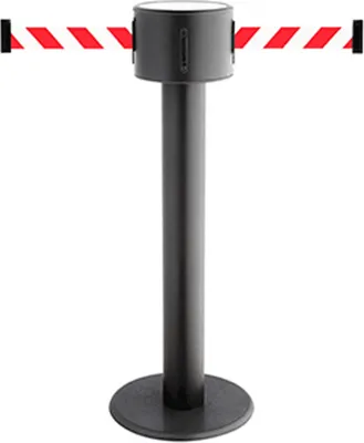 Produktbild von Gurt-Absperrpfosten GLAD 85 schwarz, Stahl, 1000 mm Höhe, Gurt 2 x 4 m rot/weiß