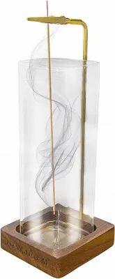 Image de Support pour bâtonnets d'encens Unyqoos® avec collecteur de cendres en verre amovible, design anti-cendres – idéal pour le salon, le yoga et la décoration intérieure