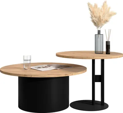 Produktbild von MIRJAN24 Couchtisch Monar, Wohnzimmer Kaffeetisch, Basis aus Stahl (Farbe: Schwarz / Eiche Craft Gold)