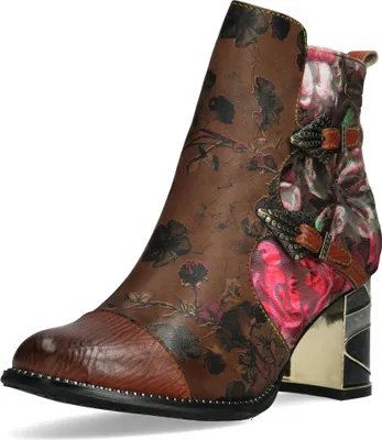 Produktbild von Laura Vita Damen Stiefelette Blumenmuster Cap Toe und zwei Schnallen Marbreo 04, Größe:38 EU, Farbe:Braun