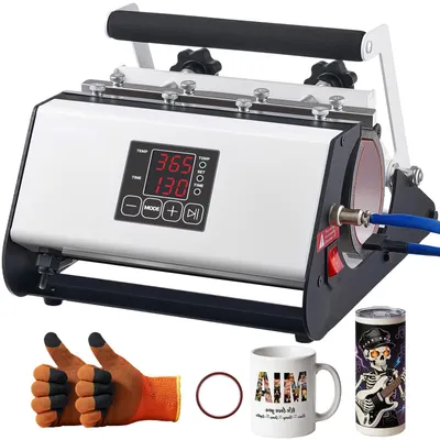 Produktbild von Tassenpresse - Becherpresse für Sublimationsdruck - Für Becher und Tassen bis 887 ml - Einfache Temperatur- und Zeiteinstellung - Inklusive Klebeband und Handschuhen - Weiß
