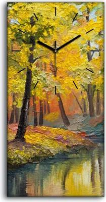 Produktbild von Wanduhr Uhr Wandbild Leinwand Geräuschlos 30x60 Landschaft Baum Herbst See - schwarze Hände