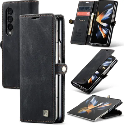 Produktbild von Samsung Z Fold4 Brieftasche Hülle, Retro Kunstledertasche Stand Schutzhülle für Samsung Galaxy Z Fold 4 5G Schwarz