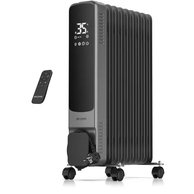 Obrázek produktu pro Brandson olejový radiátor, 2000 W, s 9 žebry, elektrické topení, 2 úrovně topení, termostat 5–35 °C, časovač 24 hodin, dálkové ovládání, režimy ECO a ochrana proti mrazu, 4 kolečka, černá barva