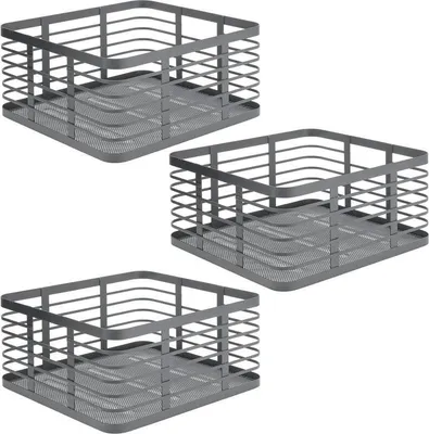 Produktbild von mDesign Allzweckkorb Gitterbox Drahtkorb Aufbewahrung 3er Set Metall Dunkelgrau