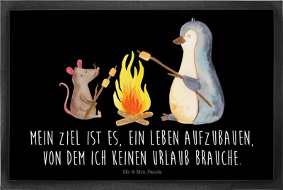 Produktbild von Mr. & Mrs. Panda fußmatte Pinguin Lagerfeuer 40 x 60 cm - Schwarz - Geschenk, Gummimatte, Maus, Motivation, Schmutzfangmatte, Fussmatte, Job, Fußabstreifer, Arbeit