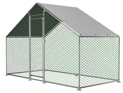 Productafbeelding van Metalen Kippenren 3x1,5x2 m - Waterdicht Dak - Afsluitbare Deur - Freelaufgehege