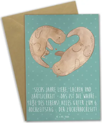 Produktbild von Mr. & Mrs. Panda Beileidskarte 6. Hochzeitstag Zuckerhochzeit - Meeresbrise - Geschenk, Heirat, weihnachtskarten, Geschenke, Liebe, hochzeitskarten, dankeskarten, feiern