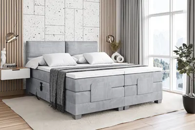 Produktbild von ALTDECOR Boxspringbett elektrisch verstellbar mit 2 Matratzen H3/Bonell- und H4/Taschenfederung + Topper (4 cm hoch), Polsterbett mit Kopfteil MAYA EL 200 x 200 Grau Monolith