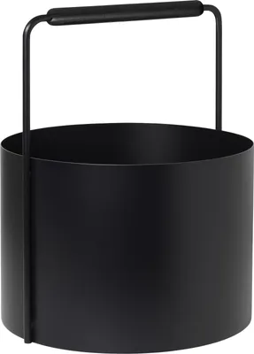 A black metal basket with a handle, shown against a white background.
