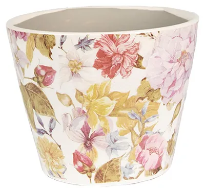 Image de Clayre & Eef Pot de fleurs Ø 12x10 cm Rose Beige Céramique Fleurs