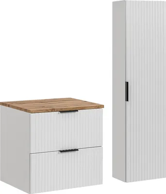 Zdjęcie produktu dla Zestaw Łazienkowy 60 Cm Z Blatem Dąb Wotan I Szafką Wysoką
