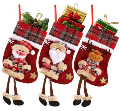 Weihnachtsstrümpfe zum Aufhängen, 3er-Set, 3D-Design, 30x15 cm