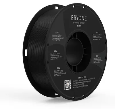 Obrázok produktu pre 3D tlačiarňový materiál – filament ABS, 1,75 mm – cievka 1 kg – presnosť rozmerov ±0,03 mm – pre 3D tlač technológiou FDM – čierna farba