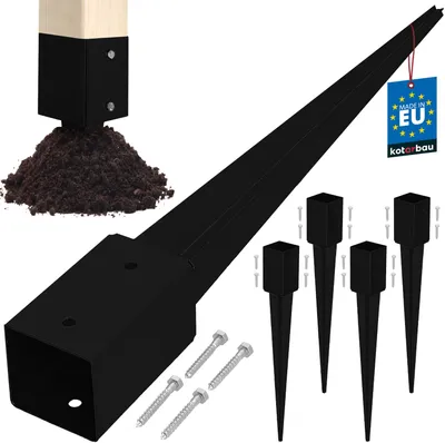 Obrázok produktu pre KOTARBAU® 4 ks Podpera stĺpika na zatĺkanie do 81x81x750 mm pozinkovaná oceľová práškovo lakovaná objímka na zatĺkanie do zeme kotva na zatĺkanie do zeme objímka na zatĺkanie do zeme záhradný plot zemný hrot zemná kotva na zatĺkanie do zeme objímky na zatĺkanie do zeme drevený stĺpik