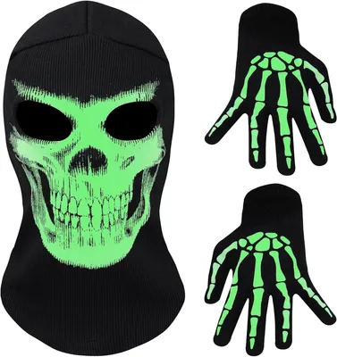 Immagine prodotto di Maschera per Halloween - Maschera fluorescente - Maschera intera con guanti - Horror - Fantasma scheletrico - Maschera per il viso