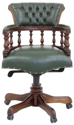 Immagine prodotto di Casa Padrino sedia da scrivania barocca in vera pelle Chesterfield verde / marrone h. 107 cm - Mobili da ufficio barocchi