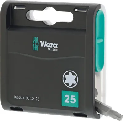 Imagen del producto de Kit de puntas de destornillador de 1/4 de pulgada, tipo T, tamaño 25, forma C, 6,3 mm, 20 puntas por caja, marca WERA