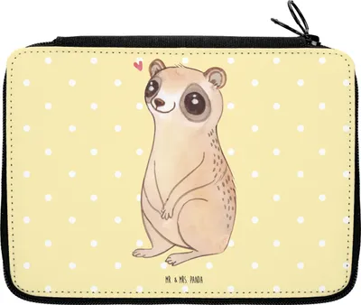 Produktbild von Mr. & Mrs. Panda Schreibmappe Plumplori Glücklich - Gelb Pastell - Geschenk, Glück, Mäppchen, Federmäppchen, Bleistiftetui, Federtasche, Niedlich, Lustige Sprüche, Etui