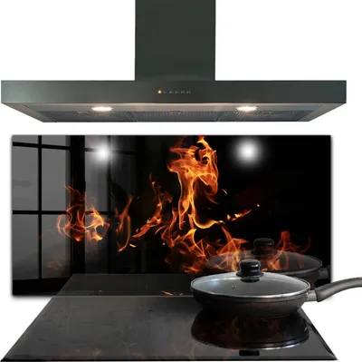 Produktbild von Spritzschutz aus Glas Küchenrückwand - Wandschutz für Herd und Spüle - 100x50 cm - Heiße Flammen Feuer