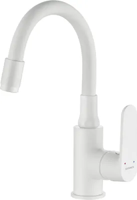 Produktbild von BADLAND Waschtischarmatur Wasserhahn Hoch DIMA Mischbatterie mit flexiblen Auslauf für Badezimmer in Weiß