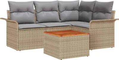 Image de Ensemble de canapé de jardin avec coussin 5 pcs Beige polyrotin