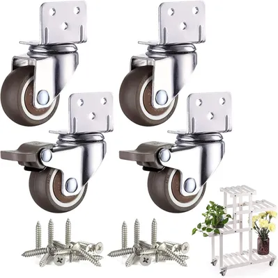 Produktbild von Set 4 L-förmige Möbelrollen 55 mm, schwere Rollen mit Bremse, für Möbel und Tische