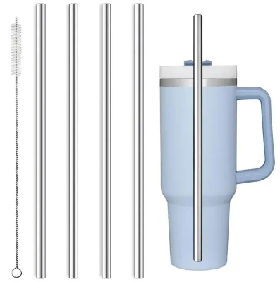 Edelstahl-Trinkhalme, 4 Stück, 30 cm, wiederverwendbar, mit Bürste