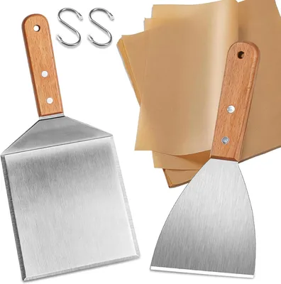 Produktbild von Grillwender Set mit 2 Edelstahl-Grillspateln, Plancha-Spatel für Smashburger | Küchenspatel, Grillwender, Burgerwender, Teppanyaki-Grillzubehör, inklu