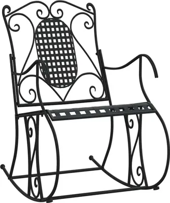 A black metal rocking chair on a white background.