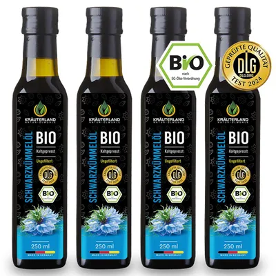 Produktbild von Kräuterland Premium Schwarzkümmelöl 4x 250ml ungefiltert, kaltgepresst