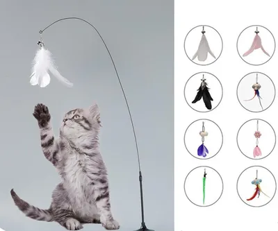 Produktbild von Katzenangel Spielzeug mit Saugnapf und Federn - Interaktives Katzenspielzeugset - Spielangel für Katzen