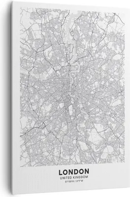 Produktbild von Bild auf Leinwand - Leinwandbild - Einteilig - Stadt Karte London - 70x100cm - Wand Bild - Wanddeko - Wandbilder - Leinwanddruck - Wanddekoration - Leinwand bilder - Wandbild - PA70x100-4680