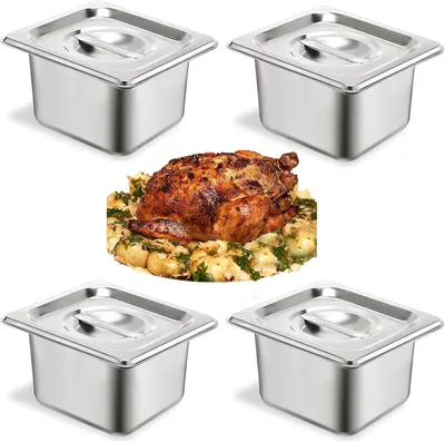 4er-Set GN-Behälter 1/6, Edelstahl, 17,5x16x10 cm mit Deckel