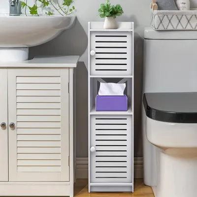 Immagine prodotto di Mobiletto bagno piccolo con diverse ante, ideale per riporre farmaci e cosmetici, dimensioni 75x22x20 cm