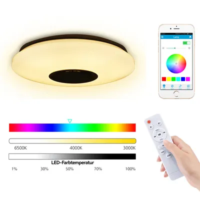 Produktbild von Smart LED Deckenlampe mit Bluetooth-Lautsprecher, RGB-Farbwechsel, Musikfunktion, App-Steuerung, für Wohnzimmer, Schlafzimmer oder Kinderzimmer