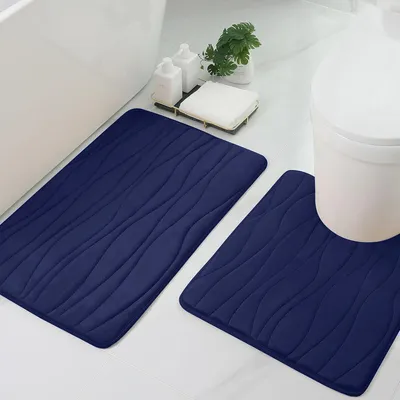 Image de Ensemble de 2 tapis de bain en mousse à mémoire de forme, absorbants et antidérapants