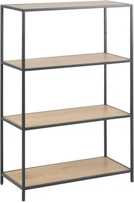 Produktbild von Sea Bücherregal mit 2 Ablagen in Wildeiche Nachbildung und schwarzen Metallgestell.