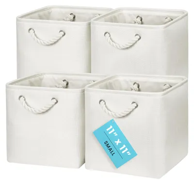 Produktbild von Aufbewahrungsboxen 28x28cm, 4er-Set, Stoffwürfelkörbe mit Seilgriffen, faltbare Aufbewahrungswürfel für Kallax-Organizer, Aufbewahrungskörbe für die