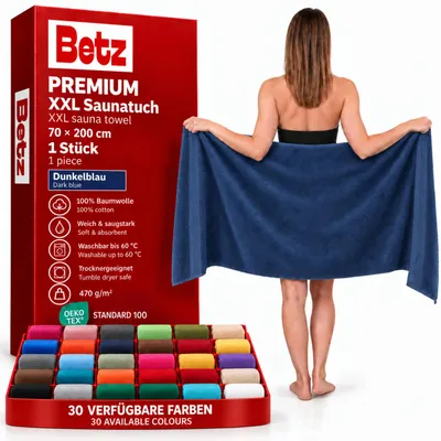 Produktbild von Betz Saunatuch 70 x 200 cm PREMIUM 100% Baumwolle Badetuch Liegetuch Strandtuch   Farbe: dunkelblau
