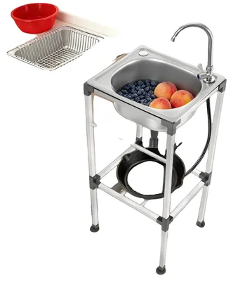 Produktbild von Waschbecken, Edelstahl, 38 cm x 33 cm x 83 cm, Einzelbecken, Montageinstallation, Cooler Wasserhahn
