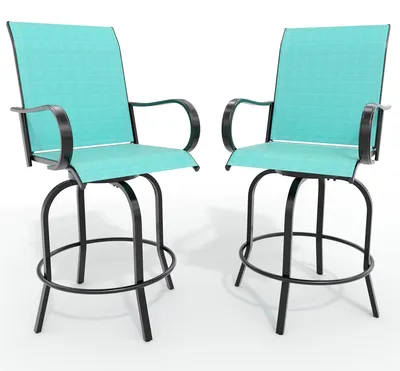 Produktbild von Outdoor-Barhocker, 2er-Set - 360° Drehbar - Wetterfest - Hohe Rückenlehne - Armlehnen - Gepolstert - Türkis