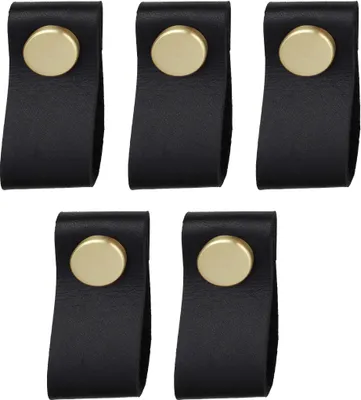 Immagine prodotto di Natural Goods Berlin Maniglia per mobili SCHLUPPE, pomello per mobili, maniglia per armadi, pomello per cassetti e porte, nero, oro (spazzolato), 5 pezzi
