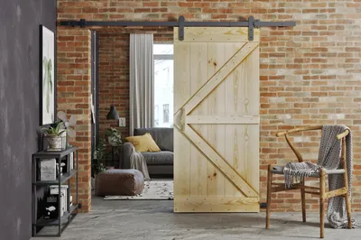 Produktbild von VILLAGE Schiebetür natürliches Kiefer Öffnungssystem: Holzgriff 106 cm