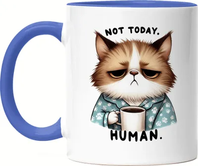 Produktbild von Not Today Human Tasse Blau Katze Lustig Süß Geschenkidee für Morgenmuffel