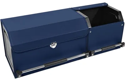 Immagine prodotto di Organizzatore per il bagagliaio 2 in 1, scatola portaoggetti in pelle con coperchio e maniglia, colore blu, capacità 75L (52+32)*29*31 cm