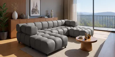 Productafbeelding van Kaiser Möbel Hoekbank in U-vorm, model Bolla, bekleed met stof Bluvel, kleur: asgrijs