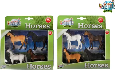 Produktbild von Kids Globe Pferde Set 4-fach sortiert, 1:32, für Bauernhof, Spielzeug Ponys