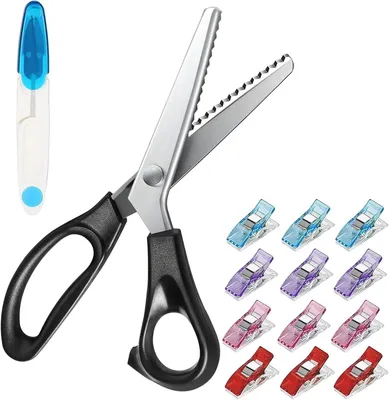 Imagen del producto de Tijeras para tela con corte en zigzag, de 23 cm, con 12 mordazas